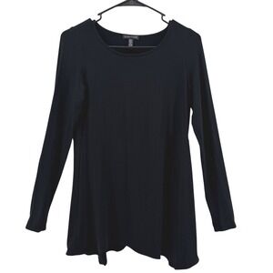Eileen Fisher Womens XS Black Viscose Lycra Empire Waist Long Sleeve Tunic Top
